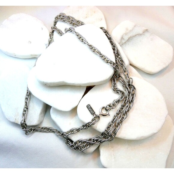 Monet Double Link Chain Textured  VTG Silver Tone 26" Necklace - Picture 1 of 6